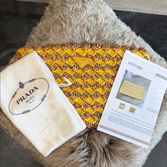 Prada Raffia Yellow and Brown crotchet Clutch - Picture 16 of 16